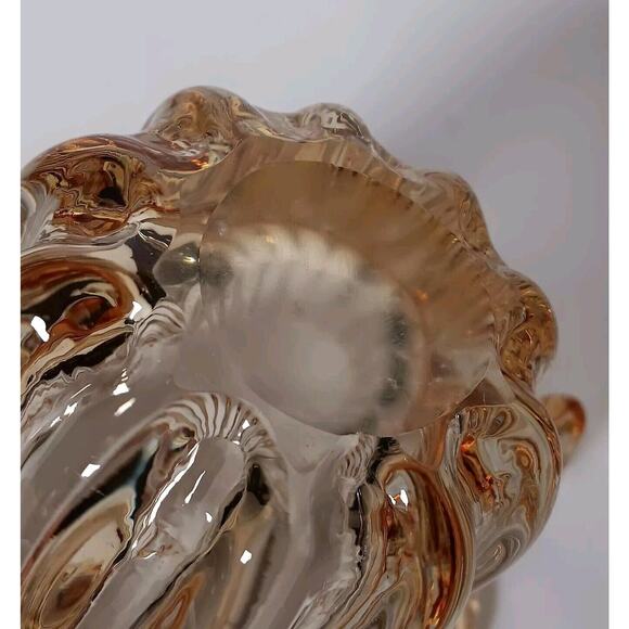 Vintage Ribbed Amber Art Glass Vase Drip Waterfall Tulip Container 6"H - Picture 9 of 10